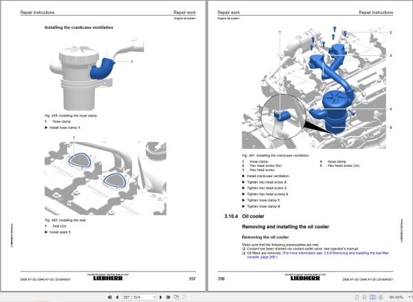 Liebherr Engine D936 A7â€“25 D946 A7â€“25 Repair Instructions Manual 13569782 2