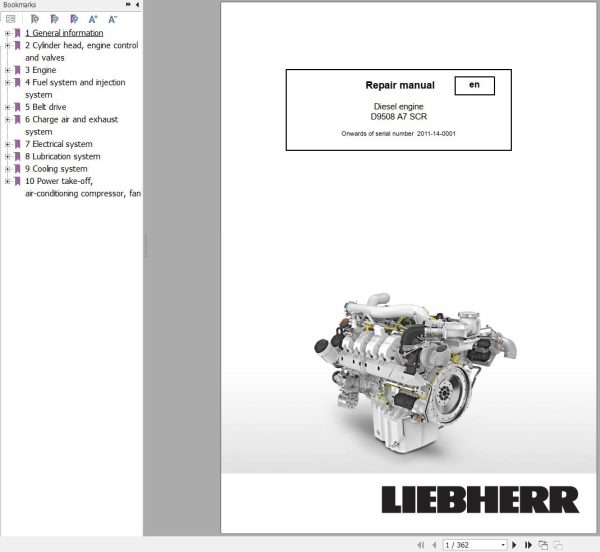 Liebherr Engine D9508 A7 SCR Repair Manual 10142054 1