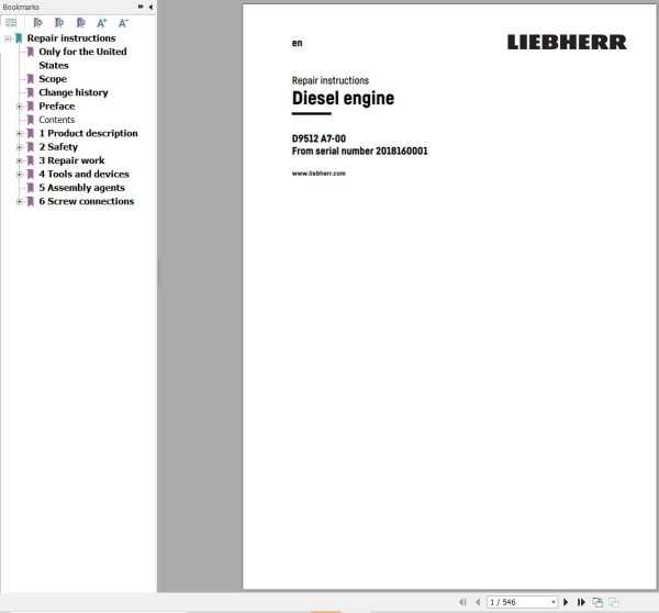 Liebherr Engine D9512 A7 00 Repair Instruction Manual 13804652 1