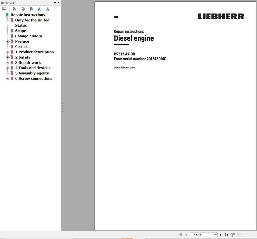 Liebherr Engine D9512 A7 00 Repair Instruction Manual 13804652 1