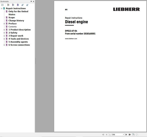 Liebherr Engine D9512 A7 04 Repair Instruction Manual 13804661 1