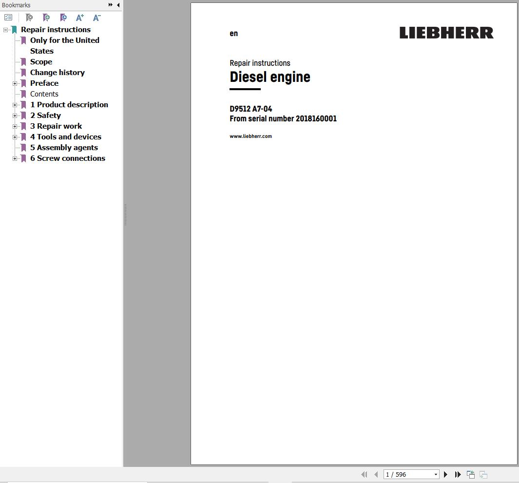 Liebherr Engine D9512 A7 04 Repair Instruction Manual 13804661 1