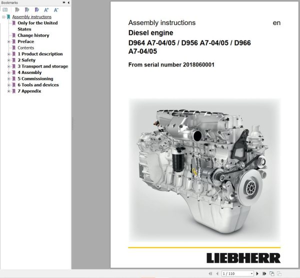 Liebherr Engine D964 A7 04 05 to D966 A7 04 05 Assembly Instructions Manual 12986150 1