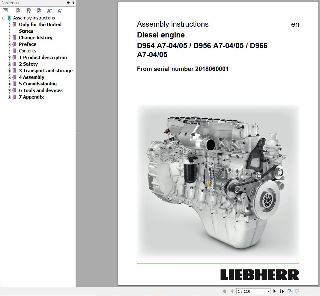 Liebherr Engine D964 A7 04 05 to D966 A7 04 05 Assembly Instructions Manual 12986150 1