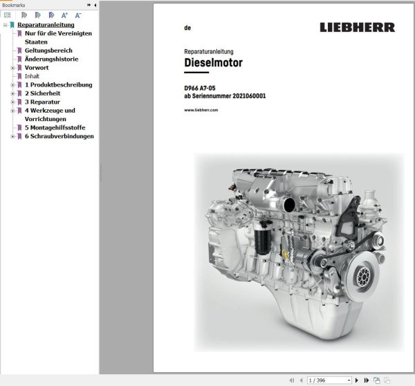 Liebherr Engine D966 A7 05 Repair Instructions Manual 13773348 DE 1