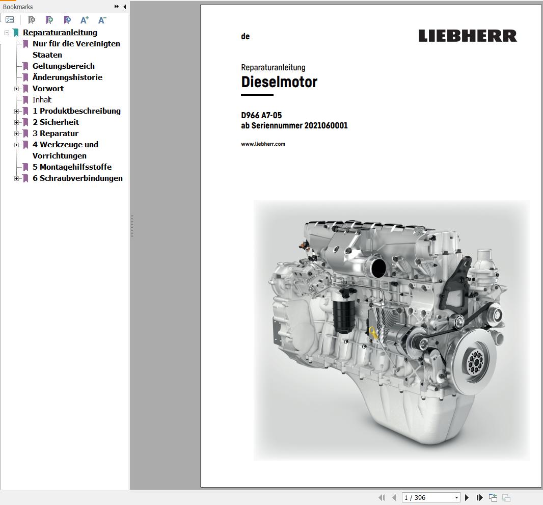 Liebherr Engine D966 A7 05 Repair Instructions Manual 13773348 DE 1