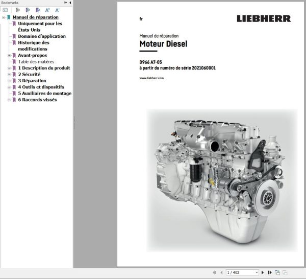 Liebherr Engine D966 A7 05 Repair Instructions Manual 13791636 FR 1