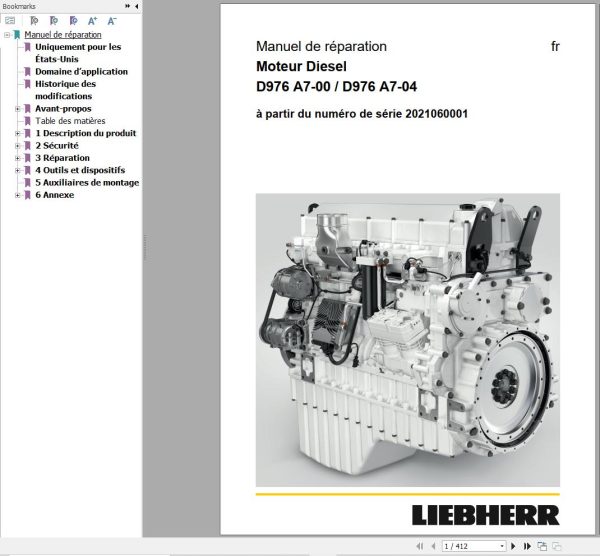 Liebherr Engine D976 A7 00 D976 A7 04 Repair Instructions Manual 13764937 FR 1