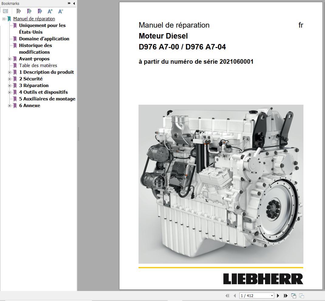 Liebherr Engine D976 A7 00 D976 A7 04 Repair Instructions Manual 13764937 FR 1