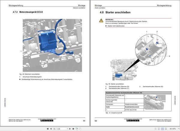 Liebherr Engine D976 A7 00 to D976 A7 05 Assembly Instructions Manual 13701242 DE 2
