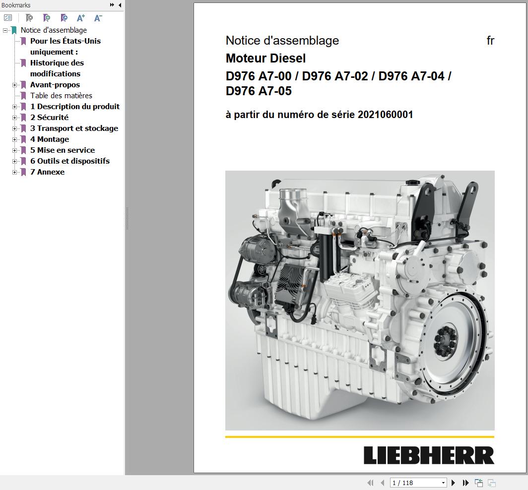 Liebherr Engine D976 A7 00 to D976 A7 05 Assembly Instructions Manual 13722748 FR 1