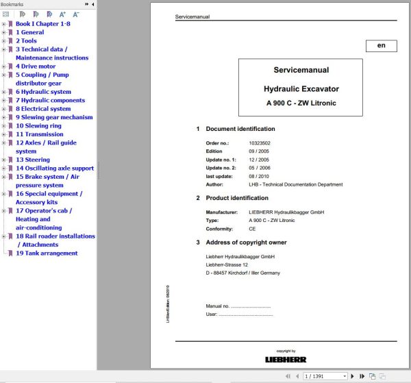 Liebherr Excavator A 900 C ZW Litronic Service Manual 10323502 1