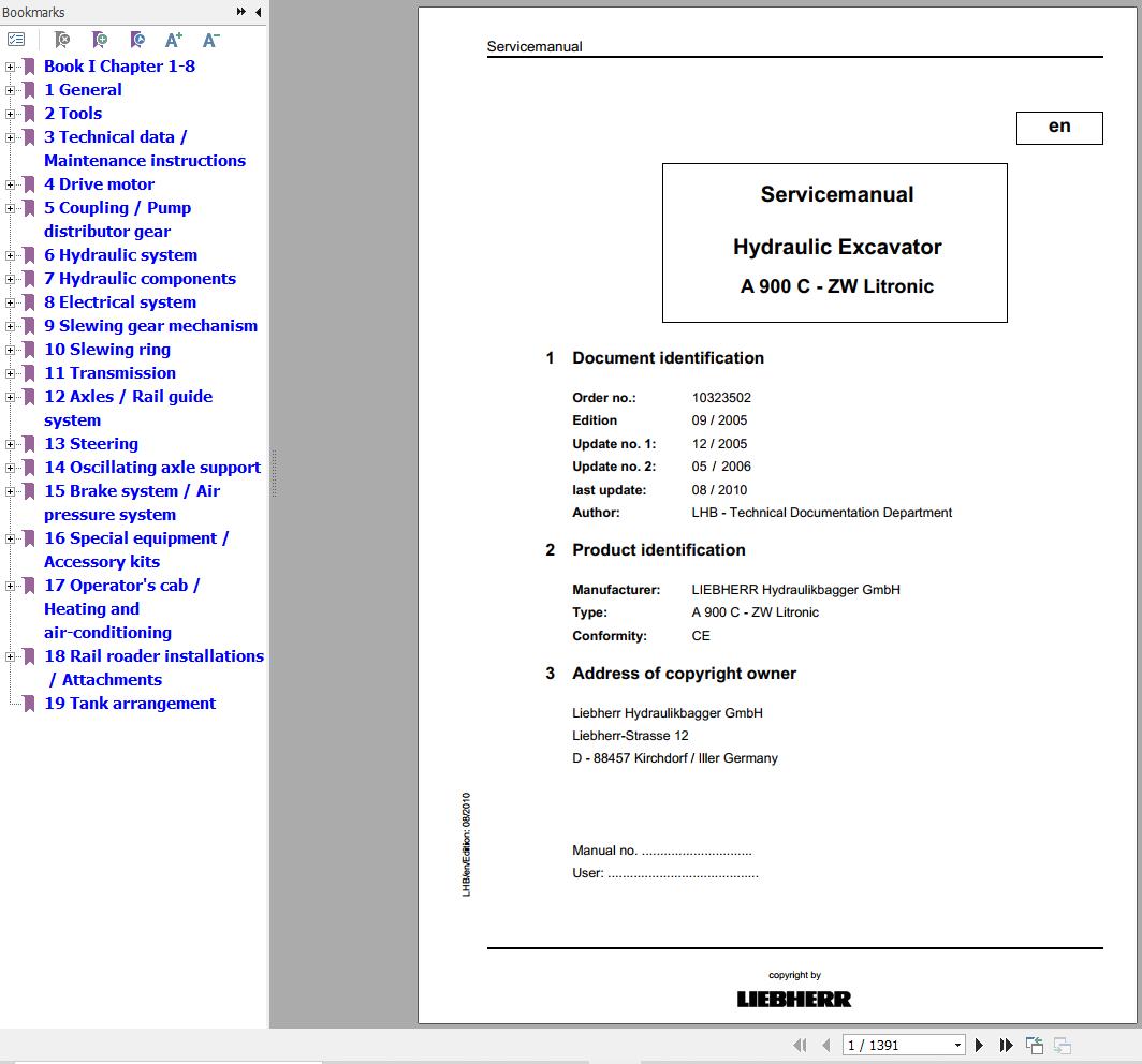 Liebherr Excavator A 900 C ZW Litronic Service Manual 10323502 1