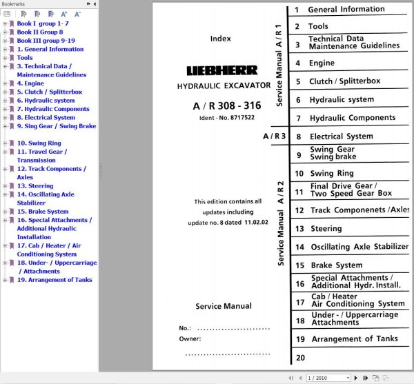 Liebherr Excavator A308 to A316 Service Manual 8717522 1