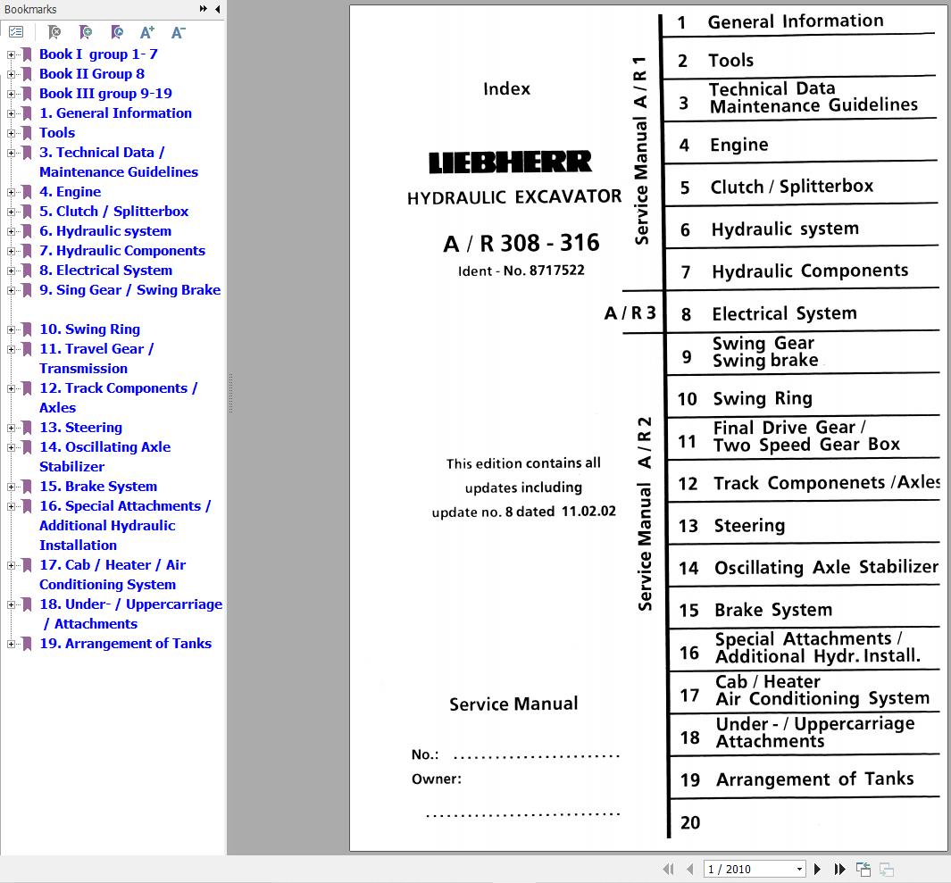 Liebherr Excavator A308 to A316 Service Manual 8717522 1