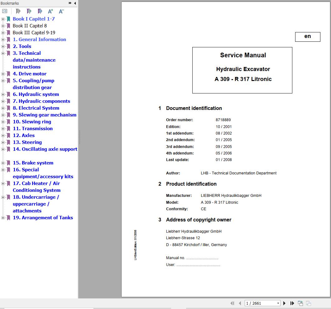Liebherr Excavator A309 to R317 Litronic Service Manual 8718889 1