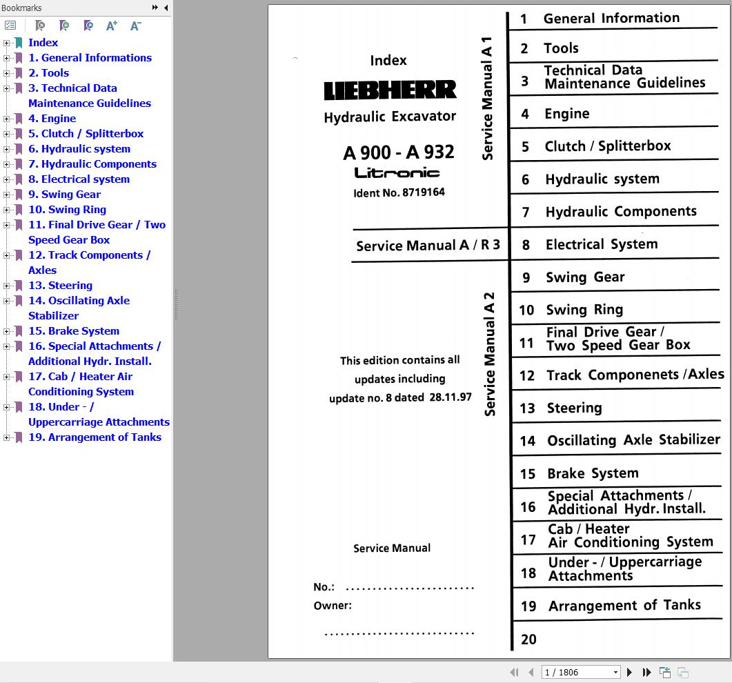 Liebherr Excavator A900 to A932 Litronic Service Manual 8719164 1