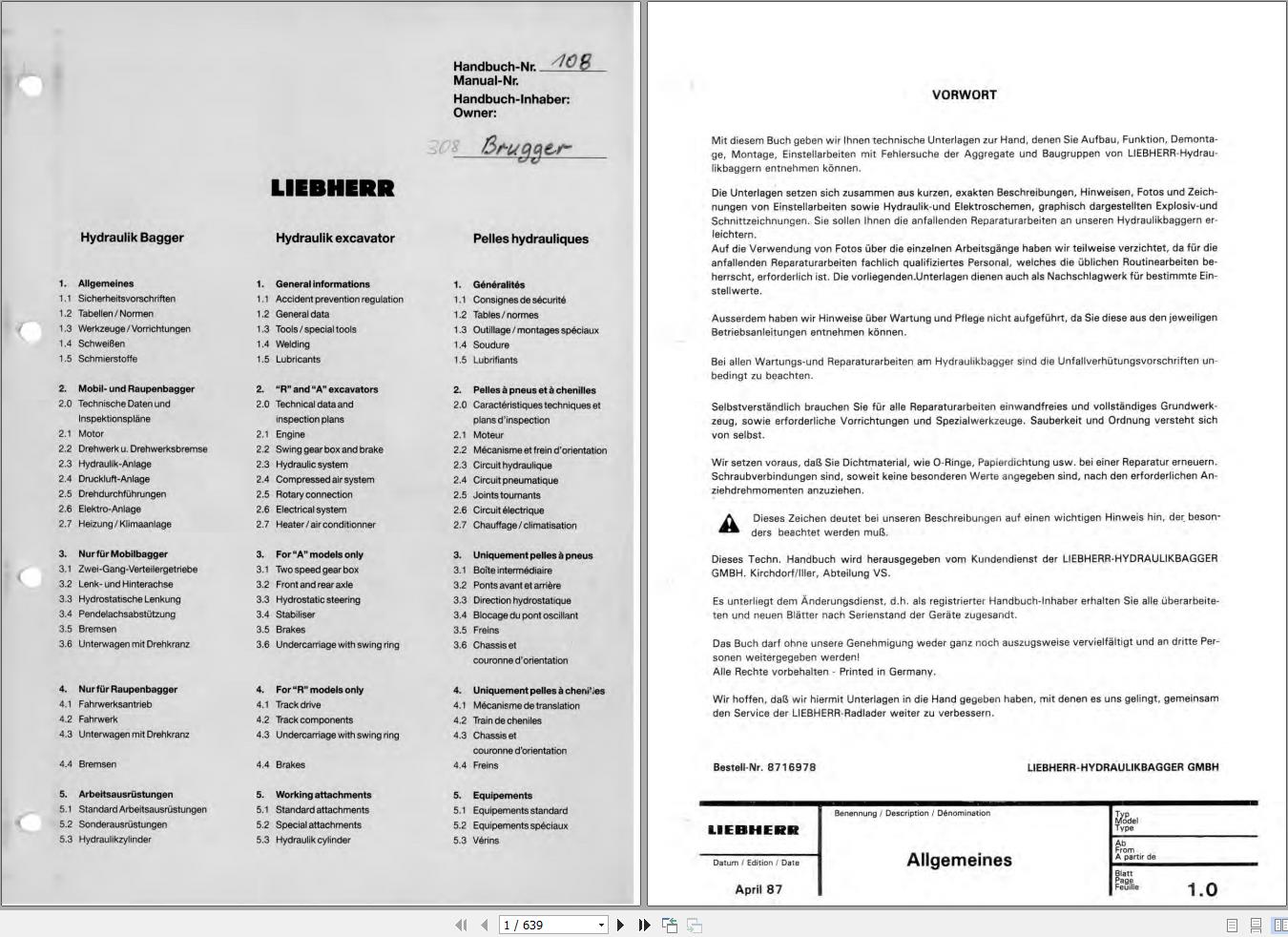 Liebherr Excavator A900B to A900C Service Manual DE 1