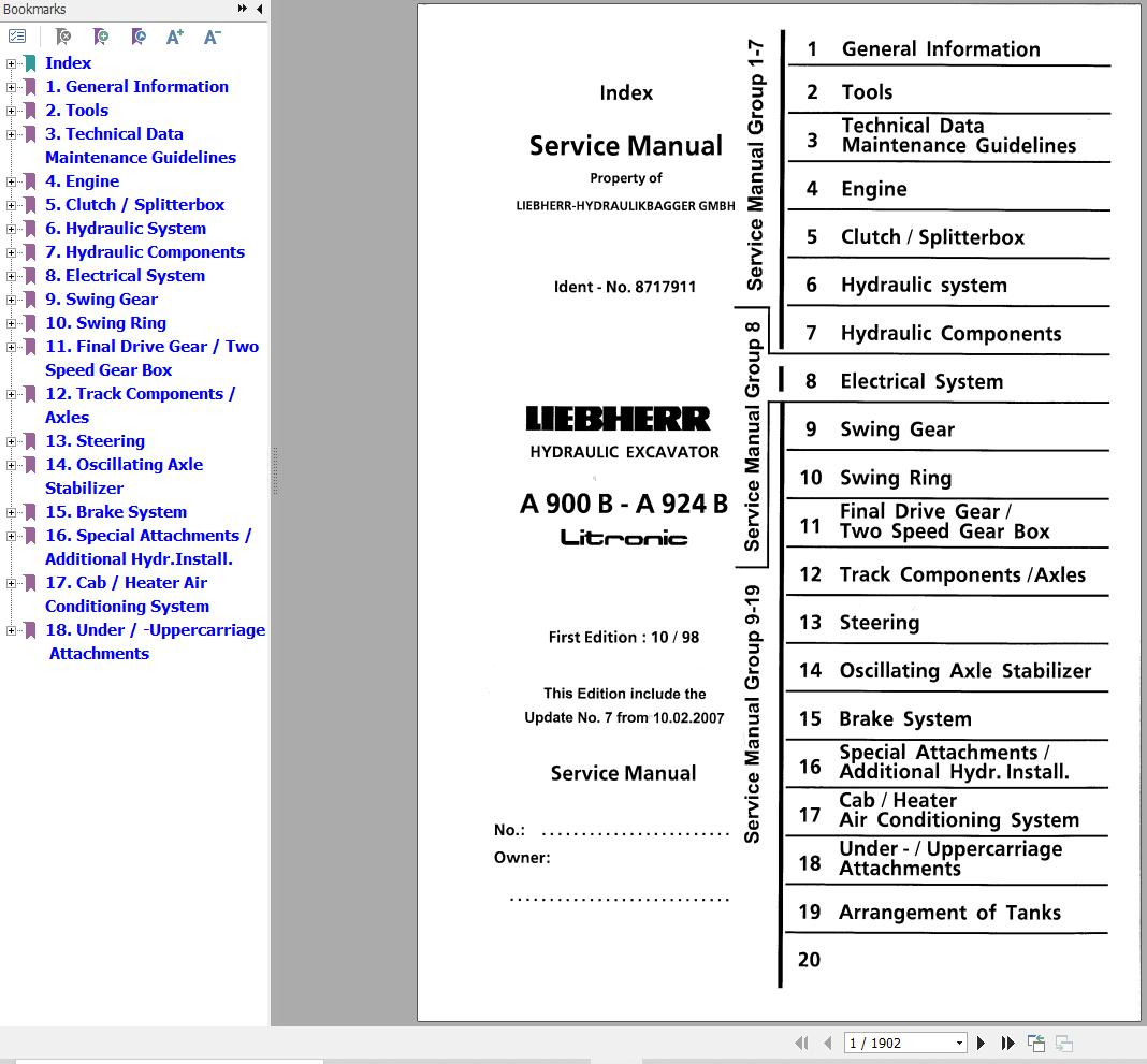 Liebherr Excavator A900B to A924B Litronic Service Manual 8717911 1