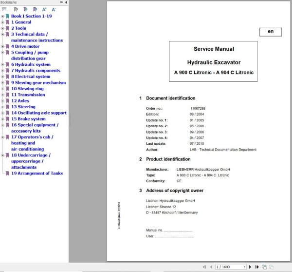 Liebherr Excavator A900C A904C Litronic Service Manual 11067288 1