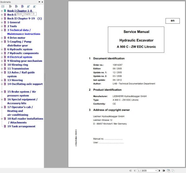 Liebherr Excavator A900C ZW EDC Litronic Service Manual 10814267 1