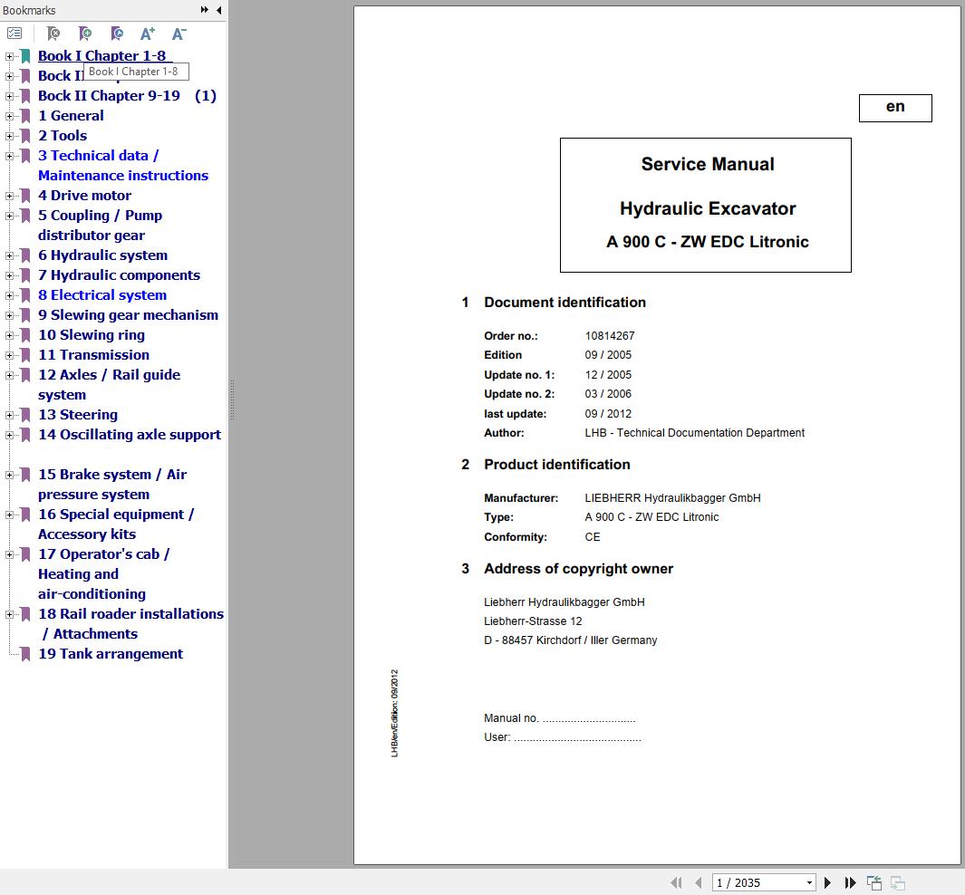 Liebherr Excavator A900C ZW EDC Litronic Service Manual 10814267 1