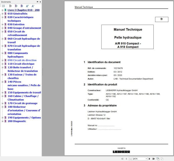 Liebherr Excavator A910 Compact A918 Compact Technical Manual FR 1