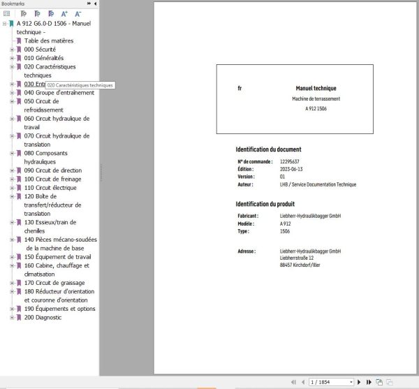Liebherr Excavator A912 1506 Technical Manual FR 1