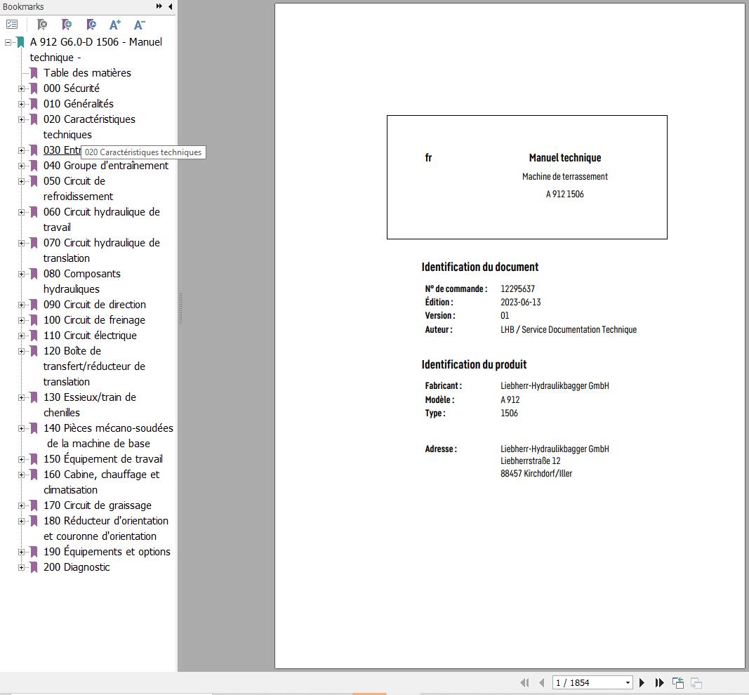 Liebherr Excavator A912 1506 Technical Manual FR 1