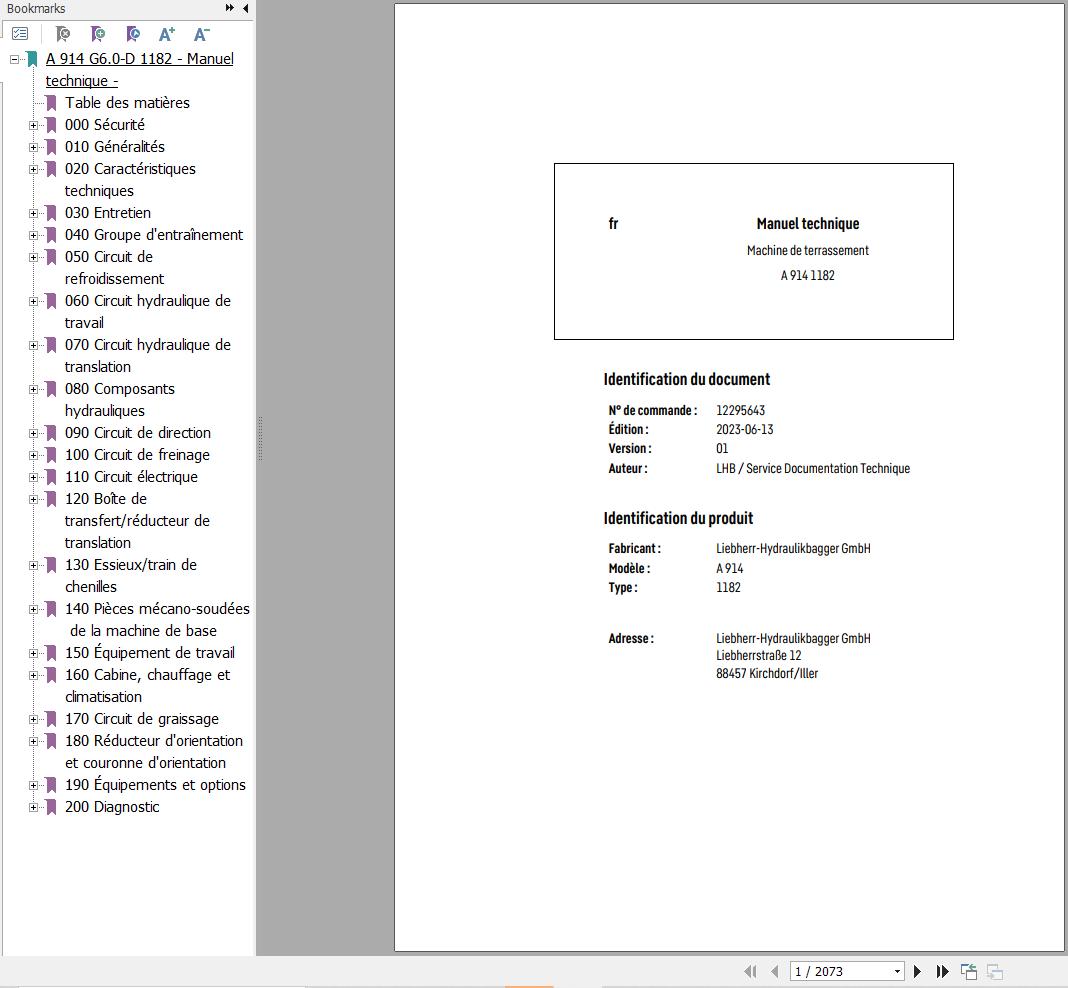 Liebherr Excavator A914 1182 Technical Manual FR 1