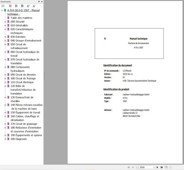 Liebherr Excavator A914 1507 Technical Manual FR 1