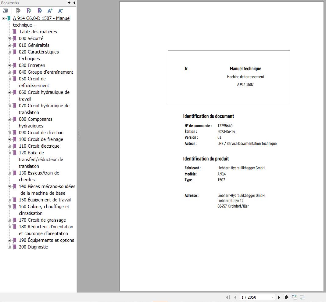Liebherr Excavator A914 1507 Technical Manual FR 1