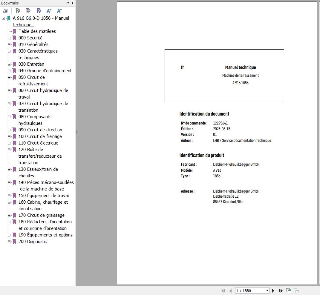 Liebherr Excavator A916 1856 Technical Manual FR 1