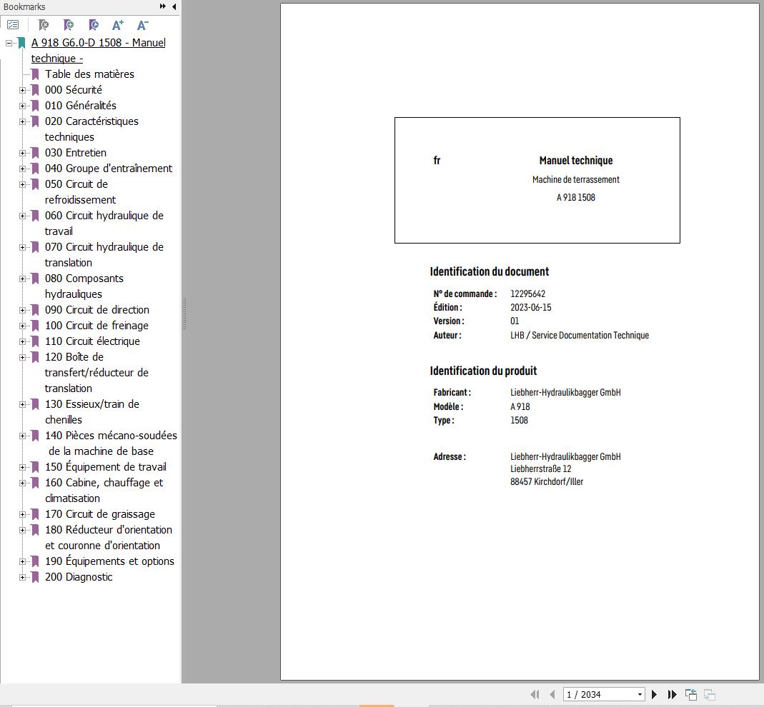 Liebherr Excavator A918 1508 Technical Manual FR 1