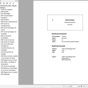 Liebherr Excavator A920 1185 Technical Manual FR 1