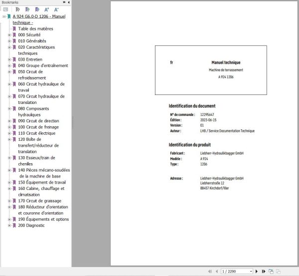 Liebherr Excavator A924 1206 Technical Manual FR 1