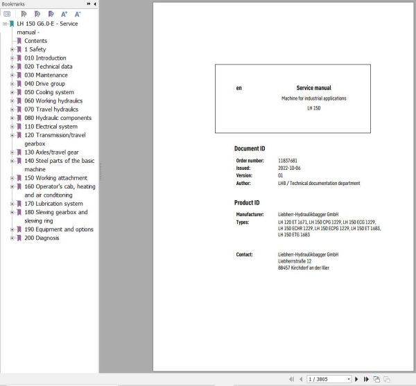 Liebherr Excavator LH 150 Service Manual 11837681 1