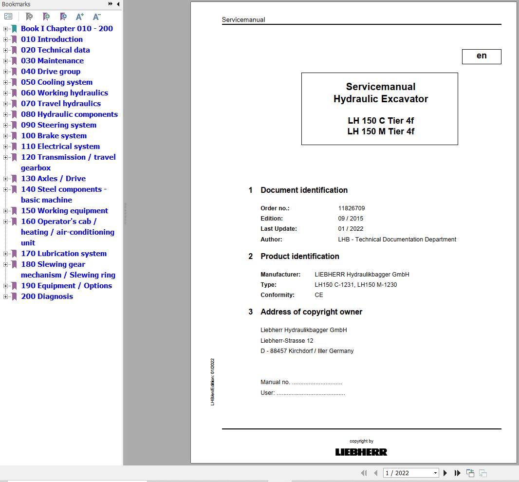 Liebherr Excavator LH150C LH150M Tier 4f Service Manual 11826709 1