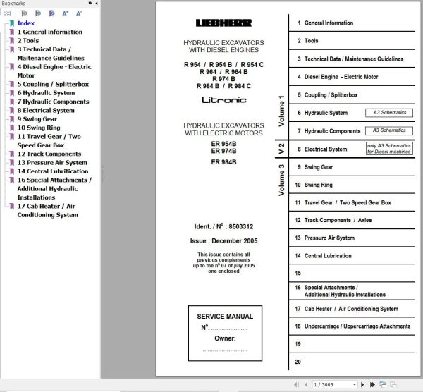 Liebherr Excavator R 954 to R 984 C Litronic Service Manual 8503312 1