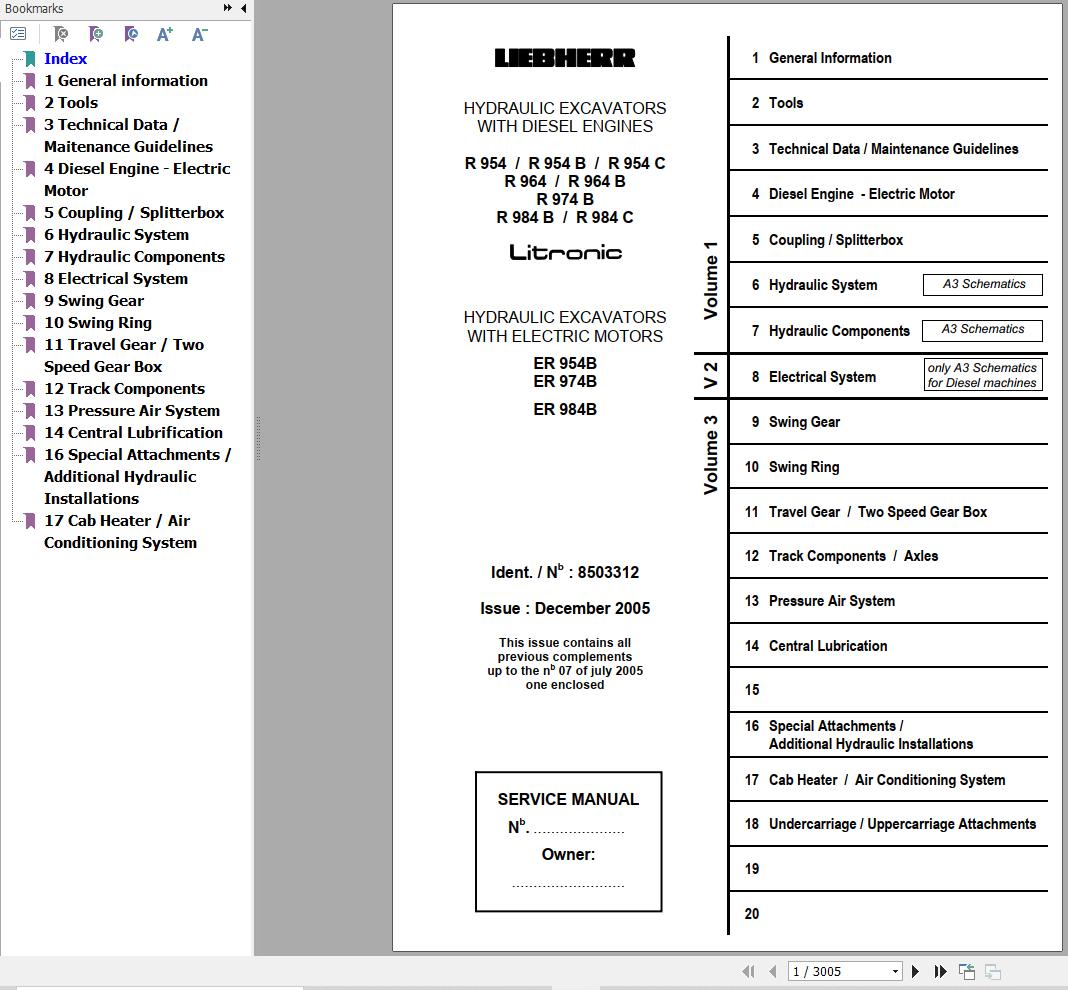 Liebherr Excavator R 954 to R 984 C Litronic Service Manual 8503312 1