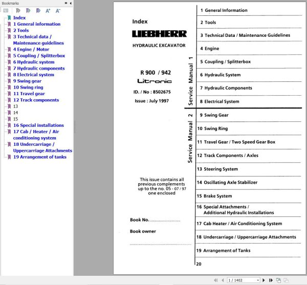 Liebherr Excavator R900 to R942 Litronic Service Manual 8502675 1