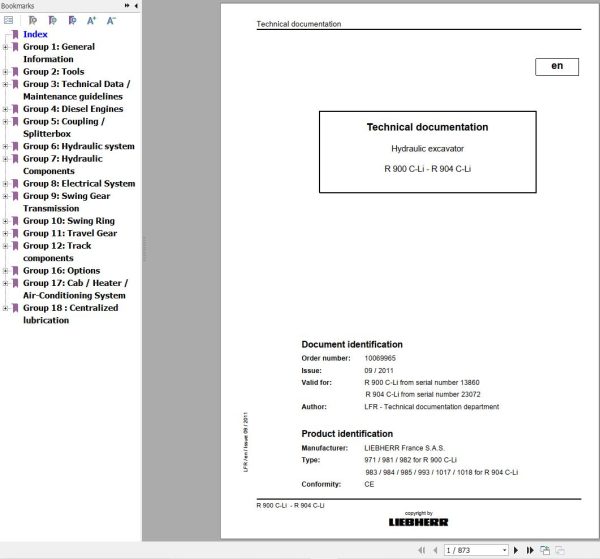 Liebherr Excavator R900C Li R904C Li Technical Manual 10069965 1