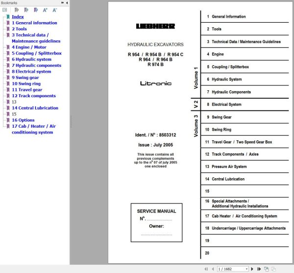 Liebherr Excavator R954 to R974B Litronic Service Manual 8503312 1