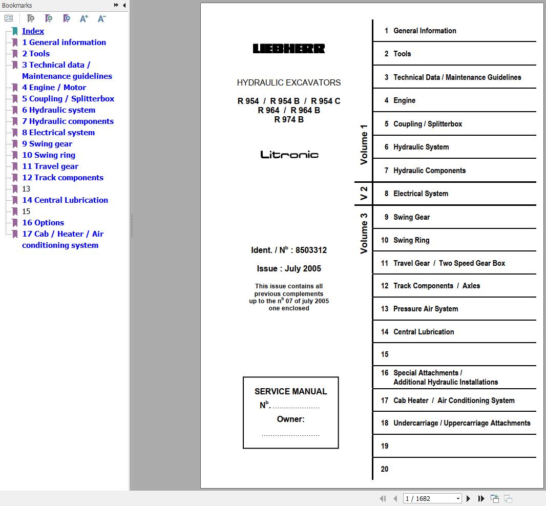 Liebherr Excavator R954 to R974B Litronic Service Manual 8503312 1