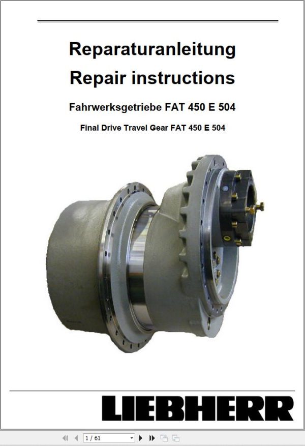 Liebherr Final Drive Travel Gear FAT450E504 Repair Instructions Manual EN DE 1