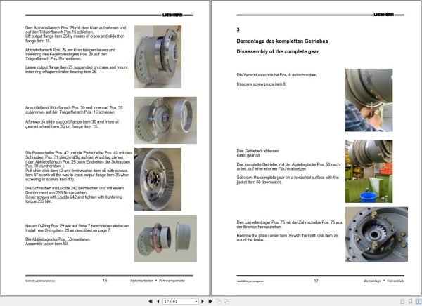 Liebherr Final Drive Travel Gear FAT450E504 Repair Instructions Manual EN DE 2