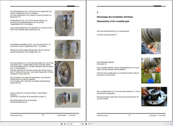 Liebherr Final Drive Travel Gear FAT500E502 Repair Instructions Manual EN DE 2
