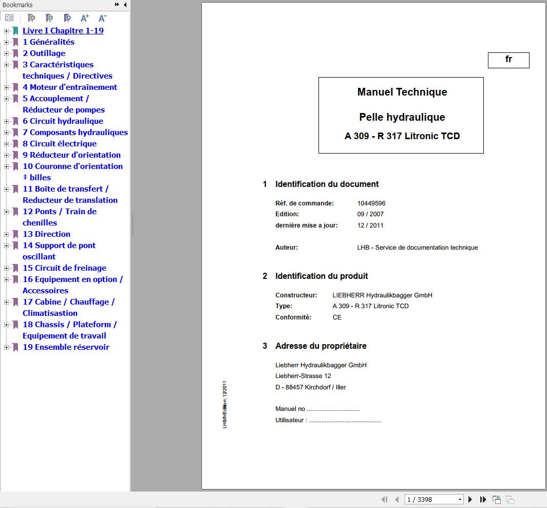 Liebherr Hydraulic Excavator A309 R317 Litronic TCD Technical Manual FR 1