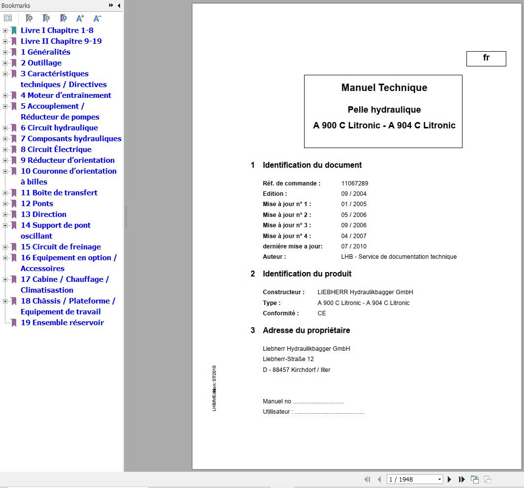 Liebherr Hydraulic Excavator A900C A904C Litronic Technical Manual FR 1