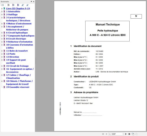 Liebherr Hydraulic Excavator A900C A924C Litronic EDC Technical Manual FR 1